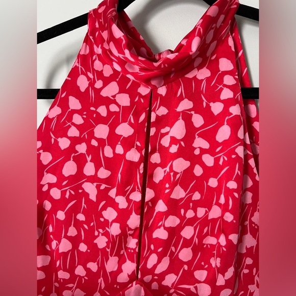 Zara Red Floral Satin Effect Halter Neck Tie Back midi dress - Picture 5 of 11